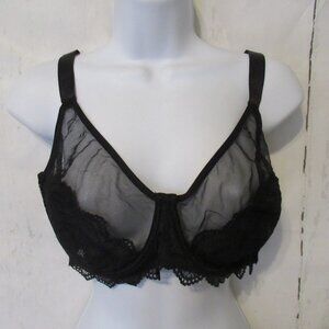 She Curve Bra 38F Black Sheer Underwire Full Coverage Back Closure